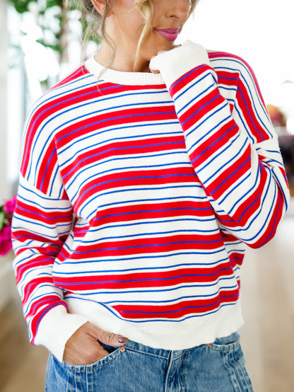Multi Color Stripe Long Sleeve Pullover Sweater