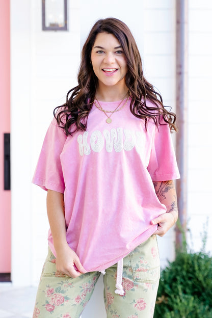 Short Sleeve Puff Print "Howdy" Graphic Tee
