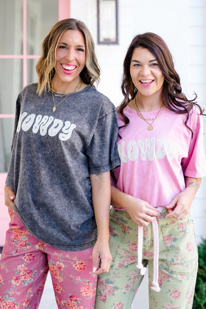Short Sleeve Puff Print "Howdy" Graphic Tee