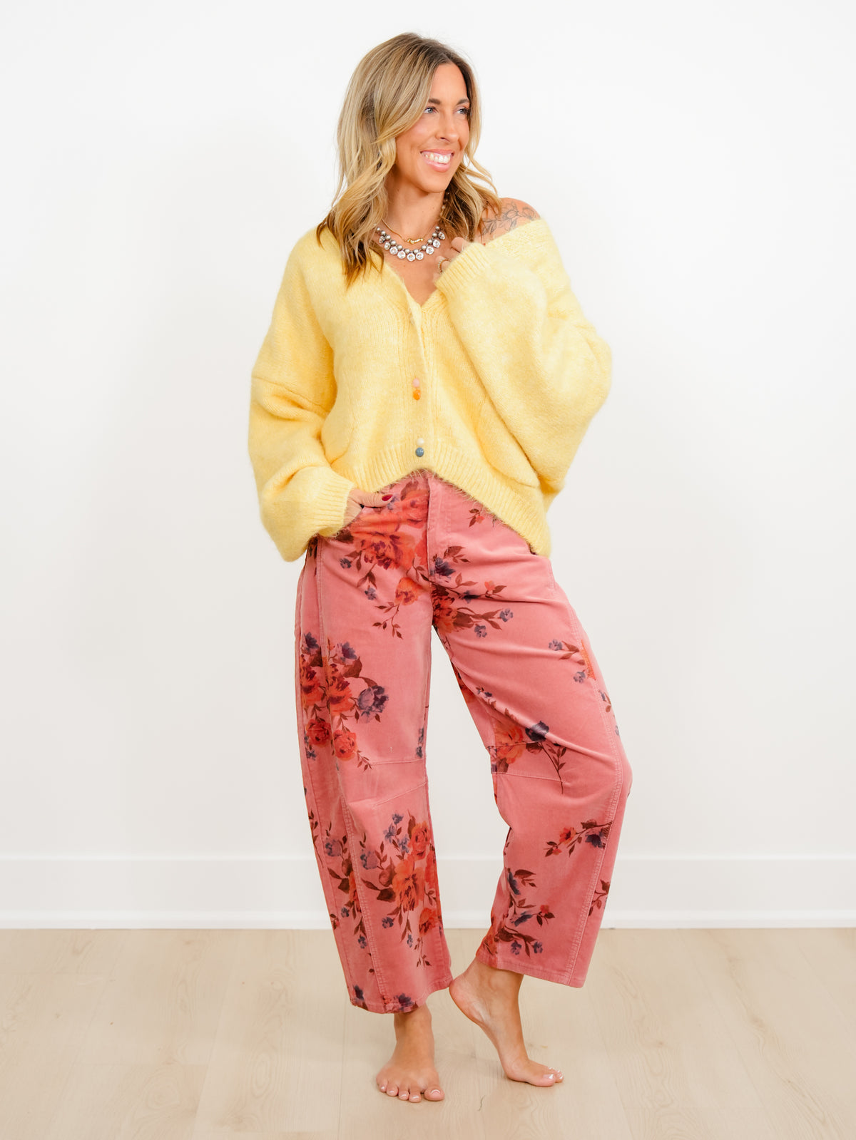 Floral Print Corduroy Pants - Freckled Poppy