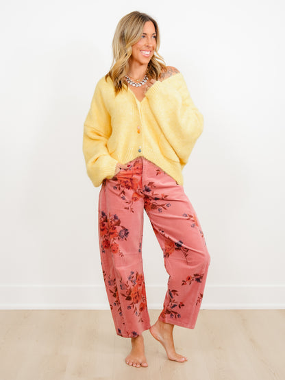 Floral Print Corduroy Pants - Freckled Poppy