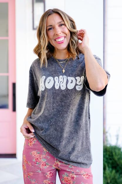 Short Sleeve Puff Print "Howdy" Graphic Tee