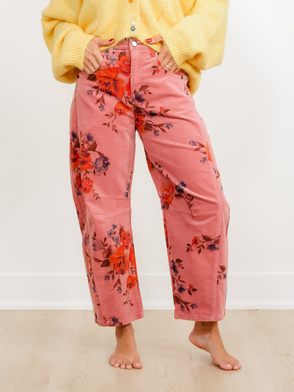 Floral Print Corduroy Pants - Freckled Poppy