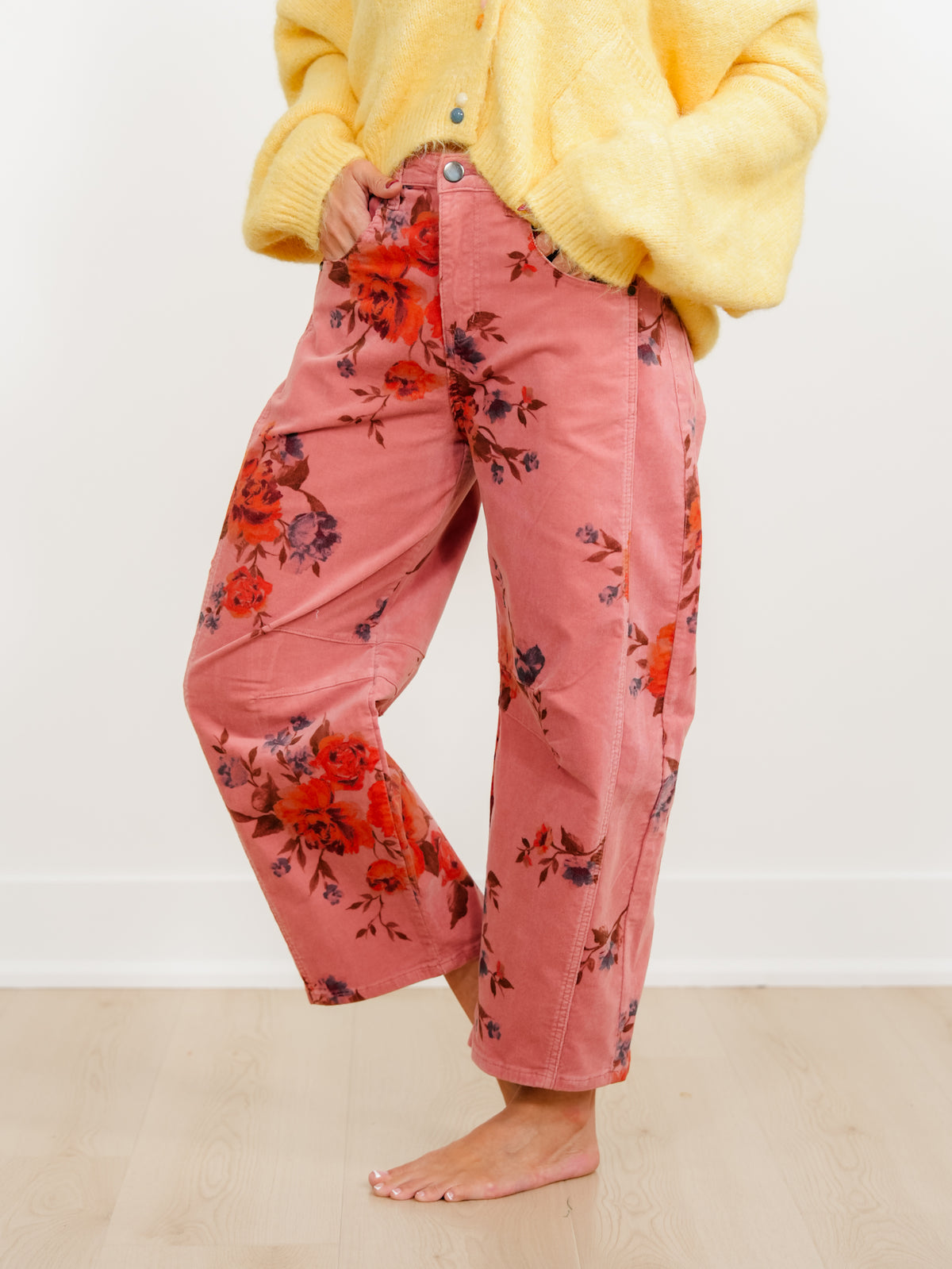 Floral Print Corduroy Pants - Freckled Poppy