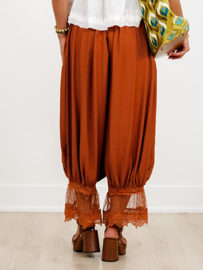 Plus/Reg Lace Hem Drawstring Wide Leg Harem Pants