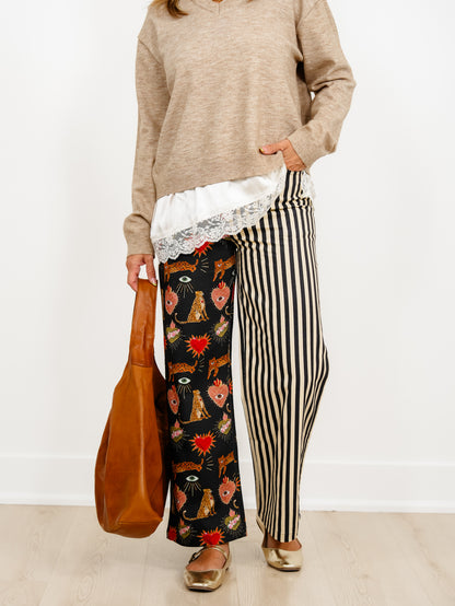 Plus/Reg Leopard Heart and Stripe Wide Leg Pants