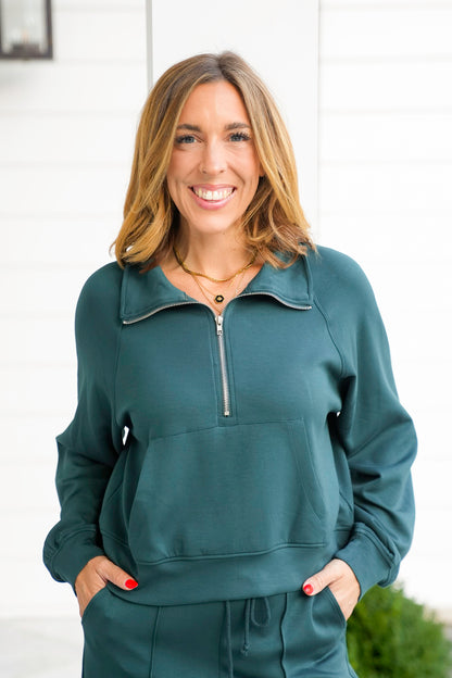 Scuba Long Sleeve Half-Zip Sweatshirt with Kangaroo Pocket