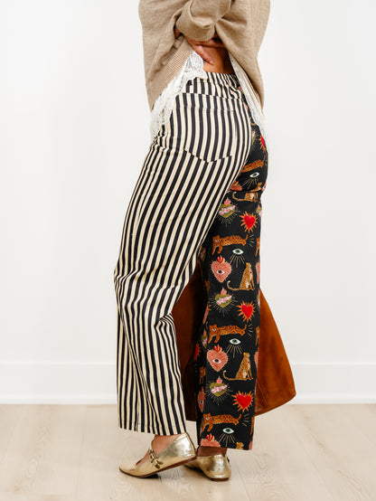 Plus/Reg Leopard Heart and Stripe Wide Leg Pants