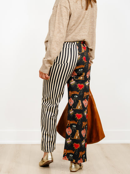 Plus/Reg Leopard Heart and Stripe Wide Leg Pants