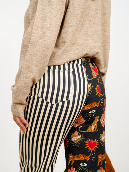 Plus/Reg Leopard Heart and Stripe Wide Leg Pants