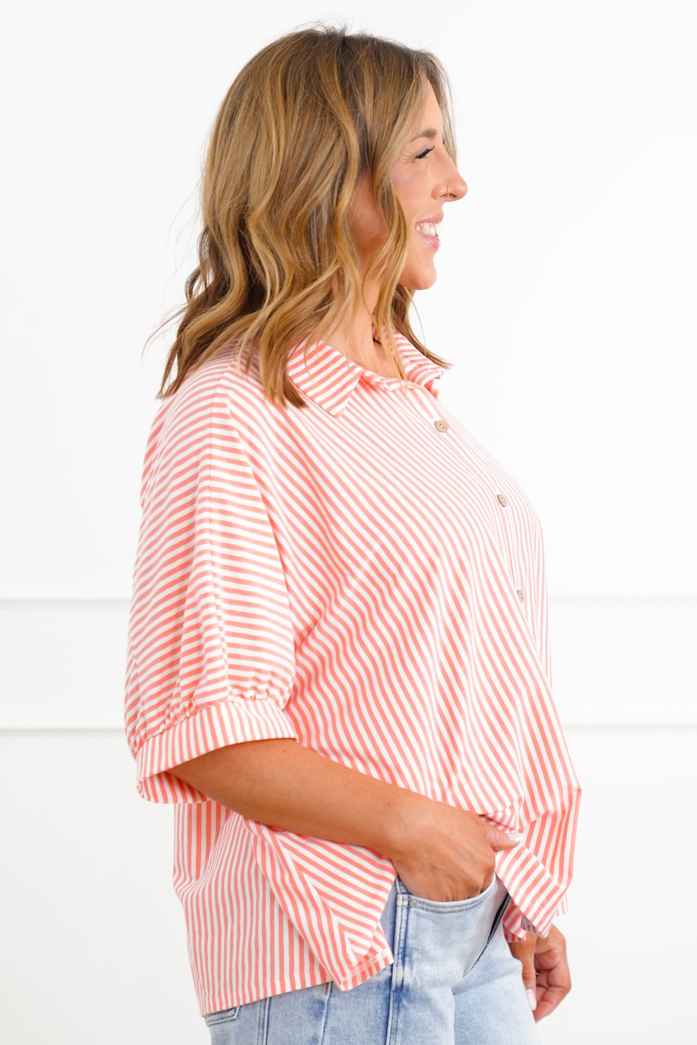 Door Buster! Zenana Oversized Stripe Button Down Shirts
