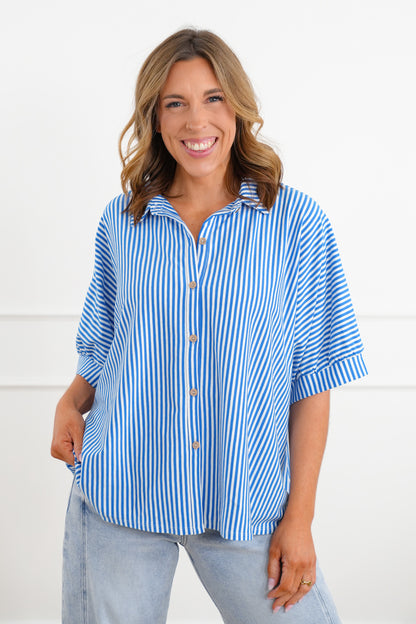 Door Buster! Zenana Oversized Stripe Button Down Shirts