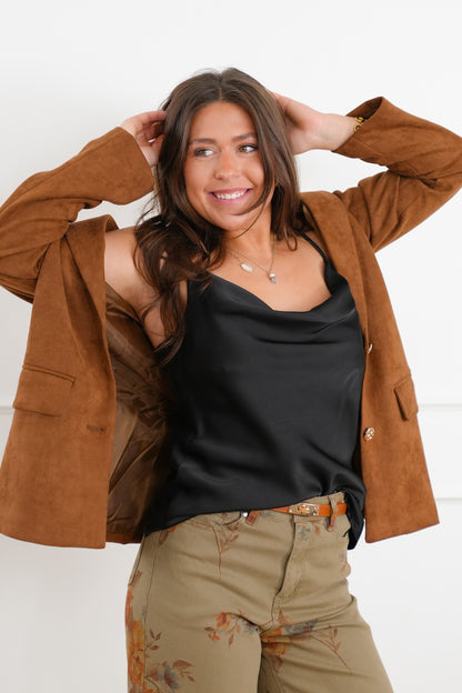 Solid Satin Sleeveless Draped Cami Top