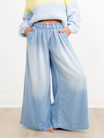 Light Wash Wide Leg Pleated Pants
