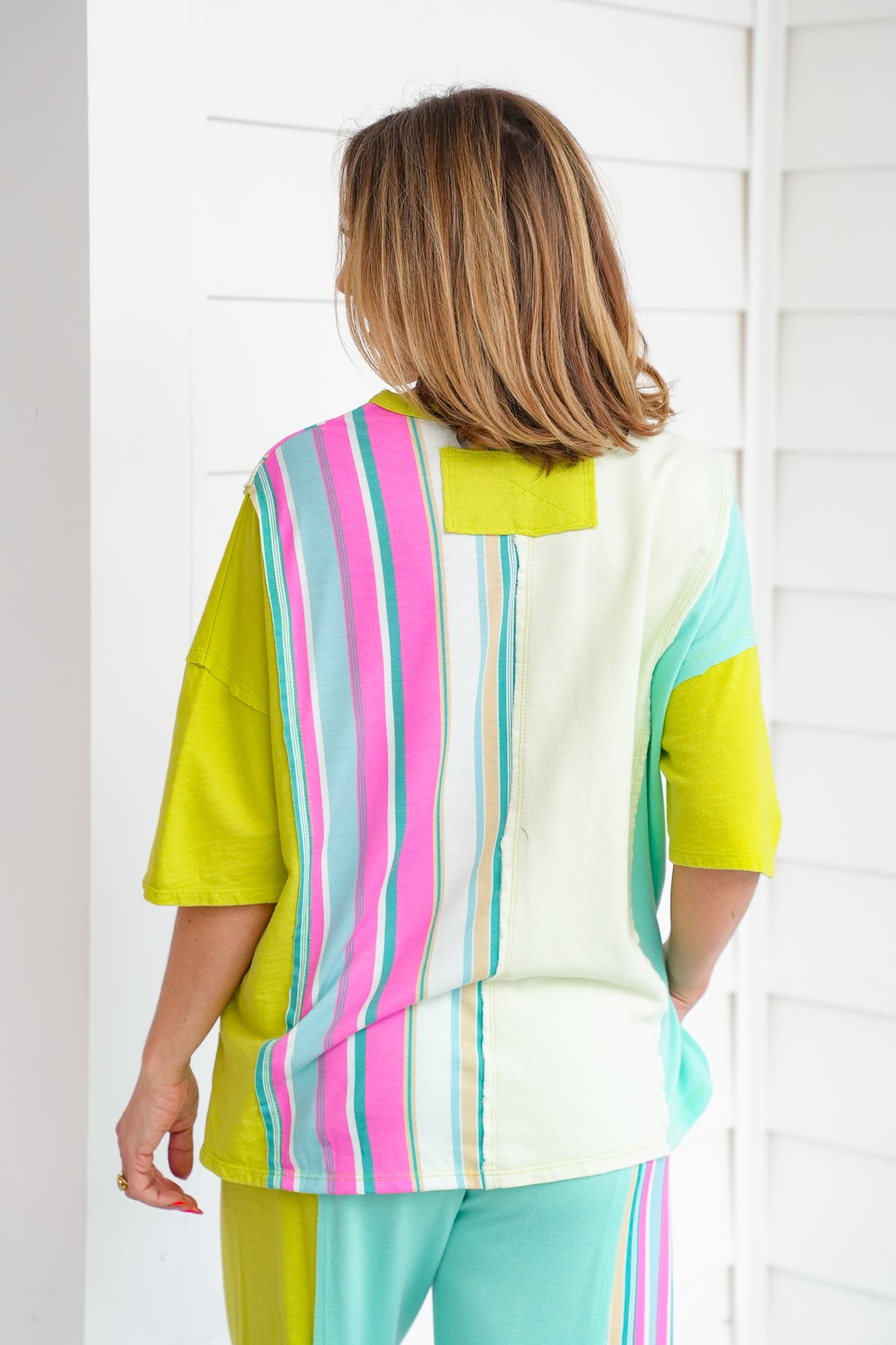 Stripe Flower Patch Short Sleeve Top