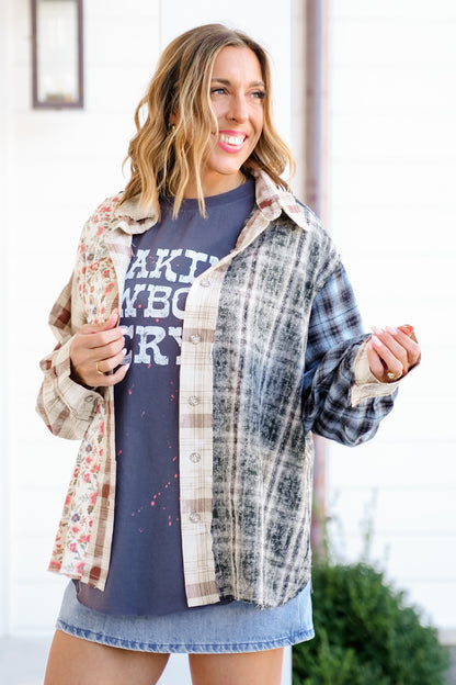 POL Plaid Long Sleeve Button Down Top