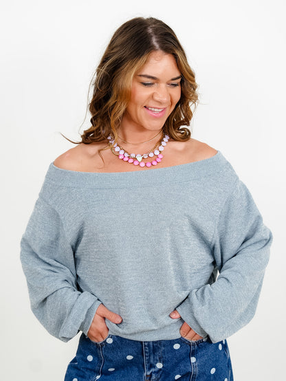 Door Buster! Knit Long Sleeve Off Shoulder Top - Freckled Poppy