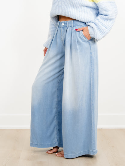 Light Wash Wide Leg Pleated Pants