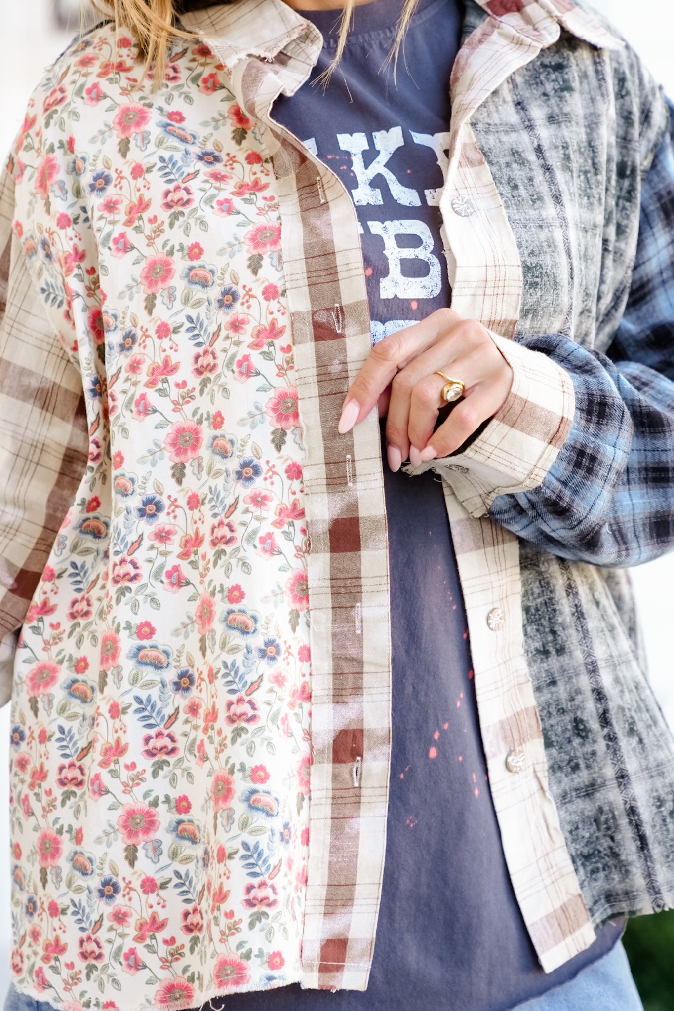 POL Plaid Long Sleeve Button Down Top