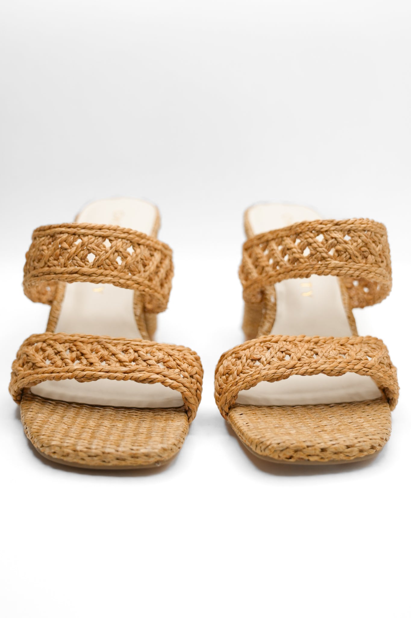Woven Raffia Double Band Mule Sandal with Block Heel