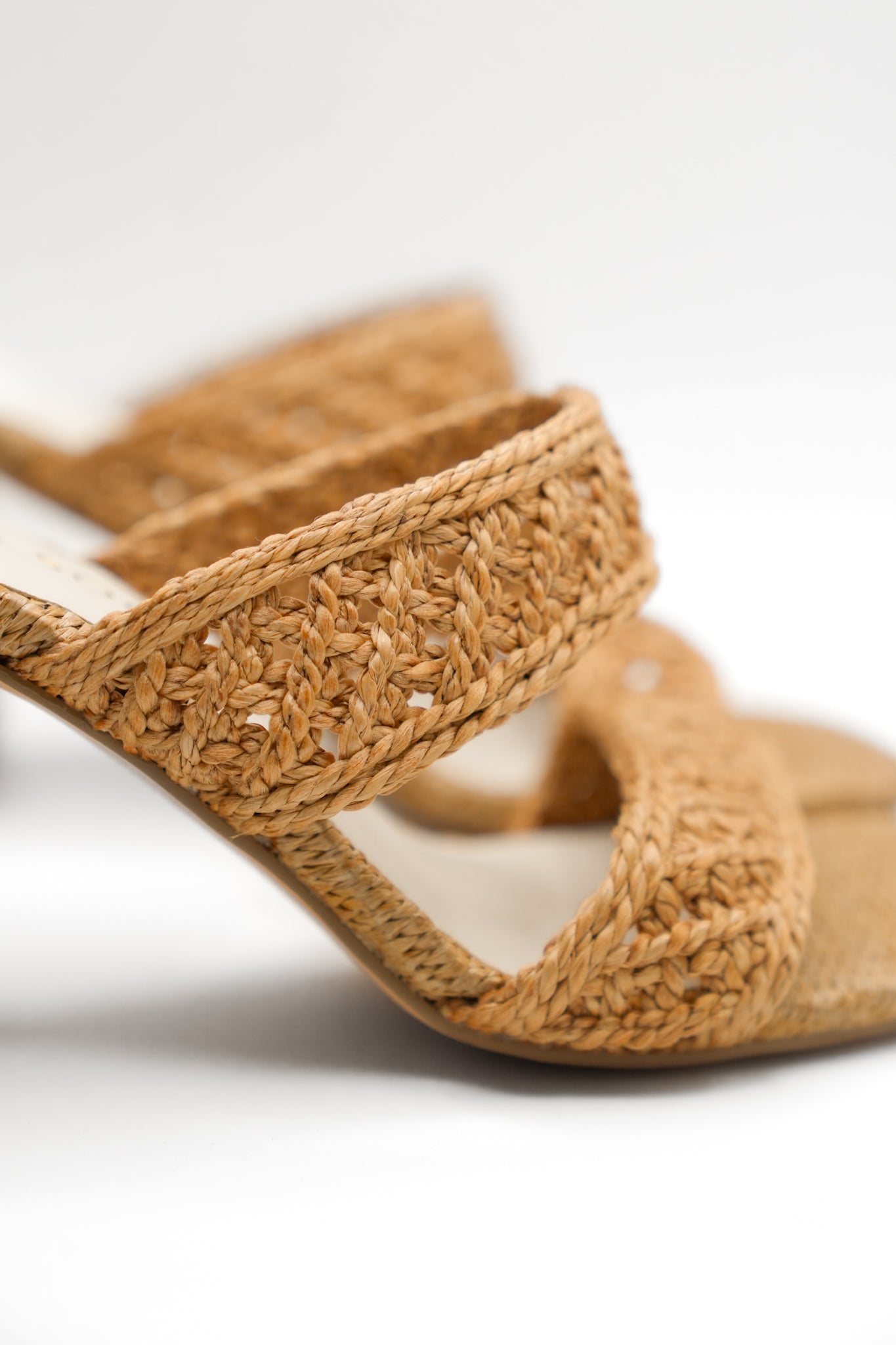 Woven Raffia Double Band Mule Sandal with Block Heel