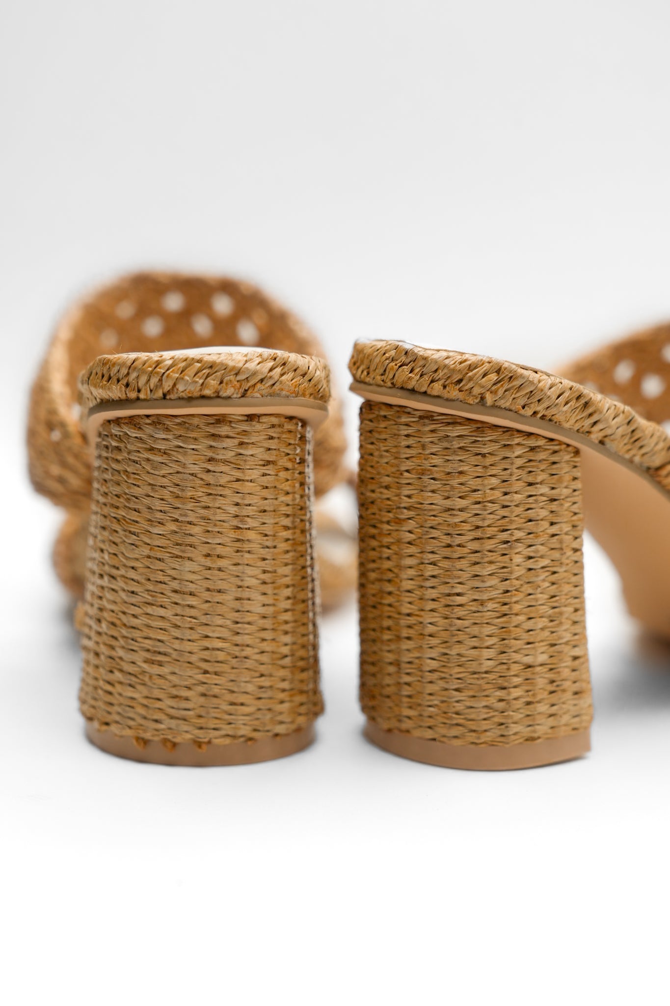 Woven Raffia Double Band Mule Sandal with Block Heel
