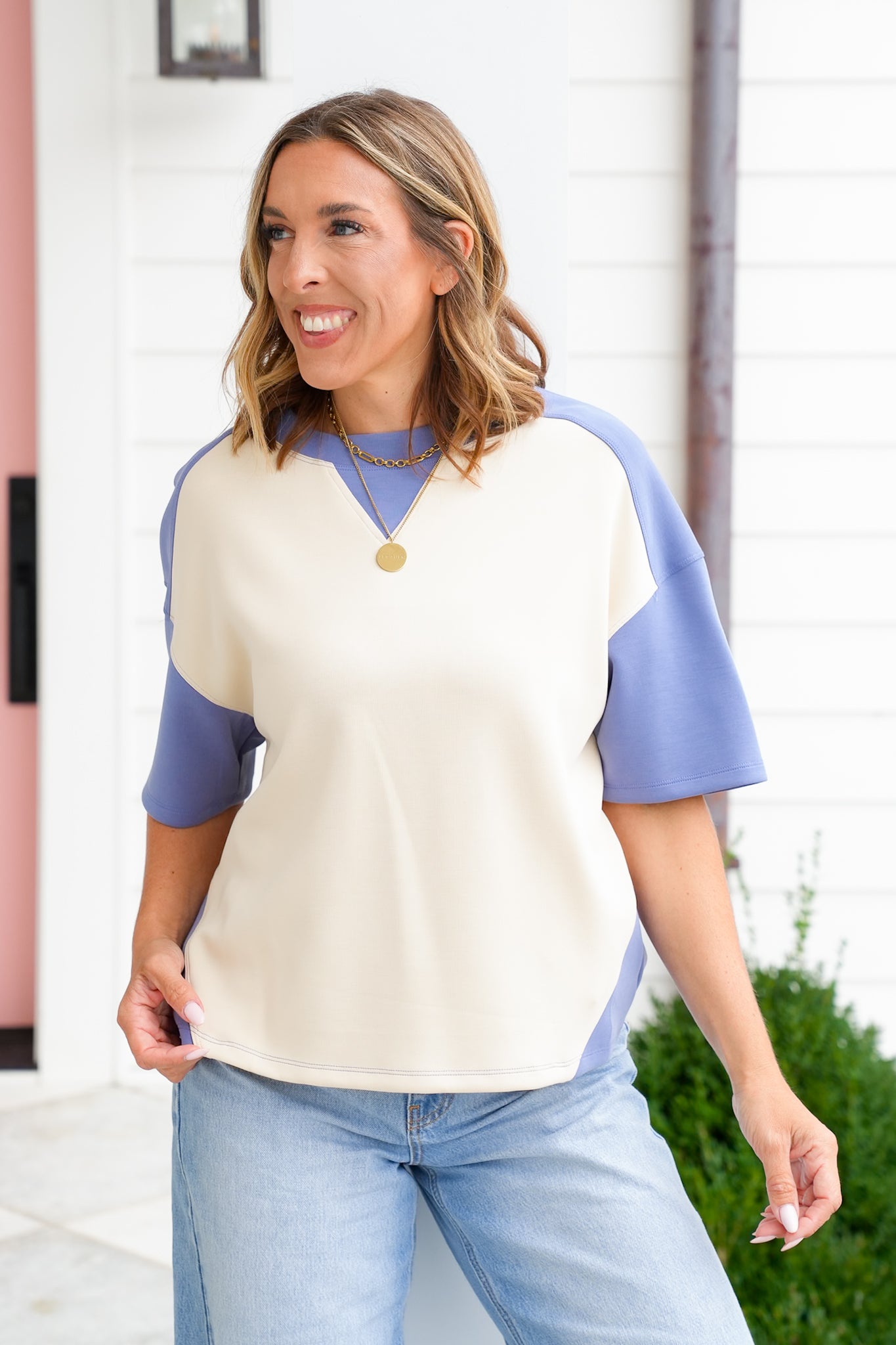 Plus/Reg Color Block Short Sleeve Top