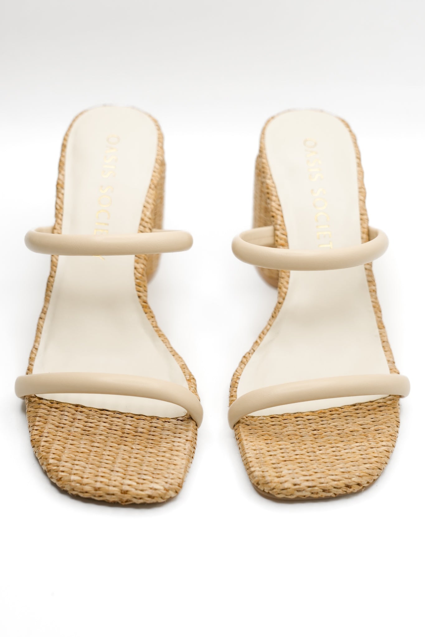 Textured Raffia Double Strap Mule Block Heel