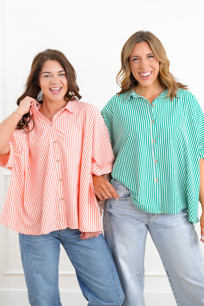 Door Buster! Zenana Oversized Stripe Button Down Shirts