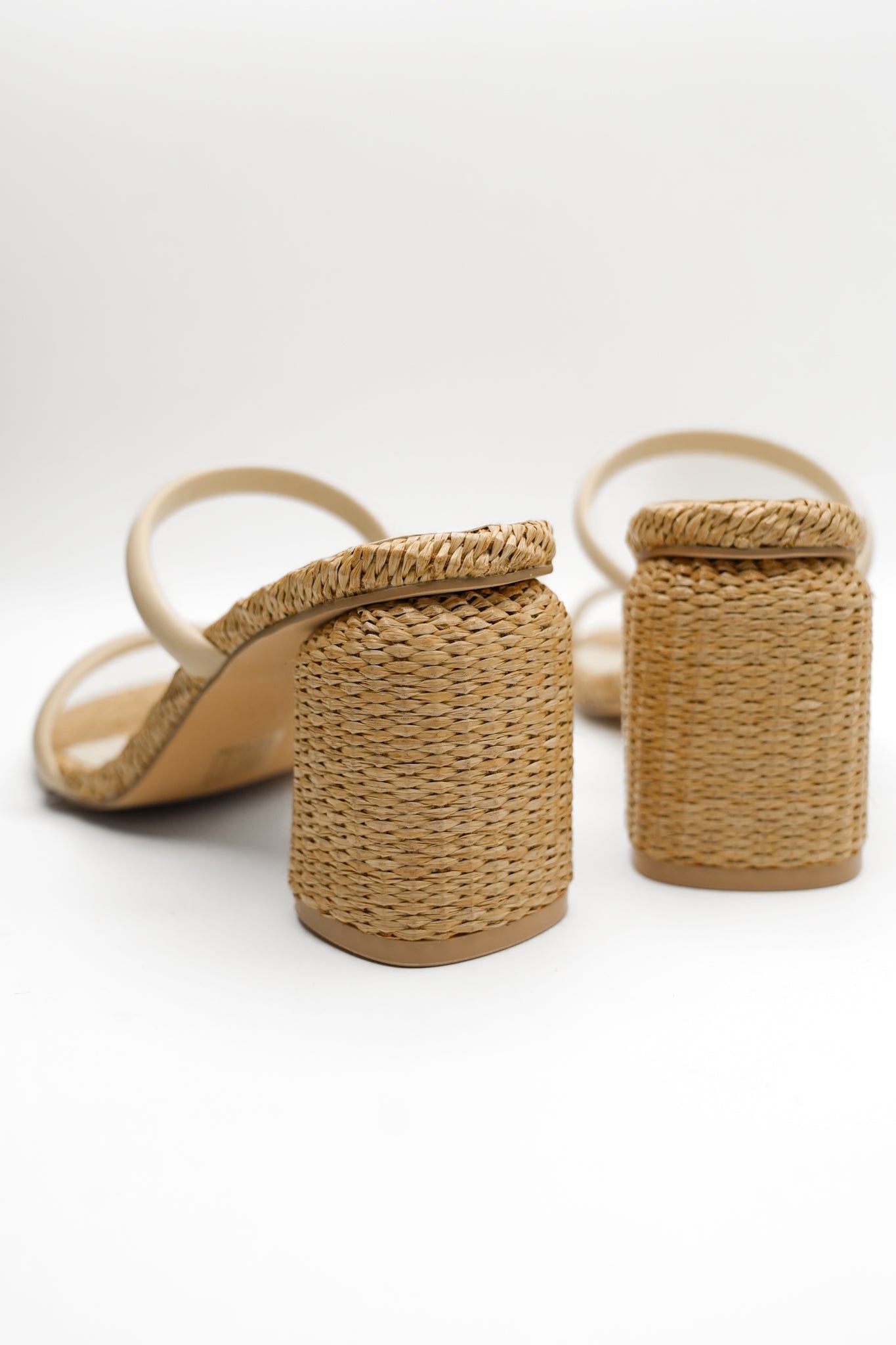 Textured Raffia Double Strap Mule Block Heel