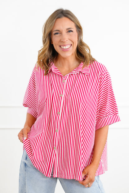 Door Buster! Zenana Oversized Stripe Button Down Shirts