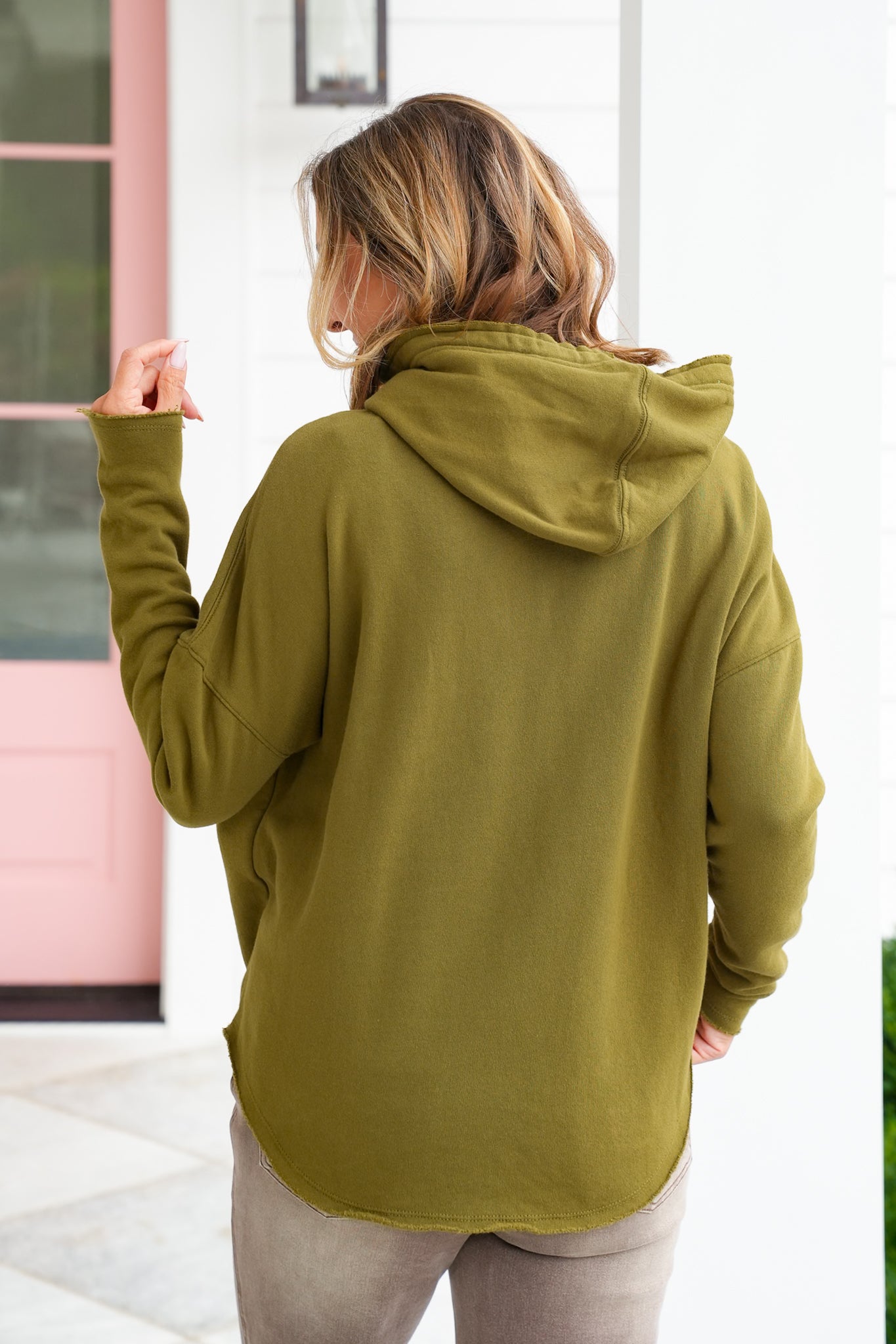 Long Sleeve Raw Hem Pullover Hoodie