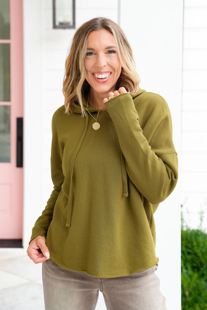 Long Sleeve Raw Hem Pullover Hoodie