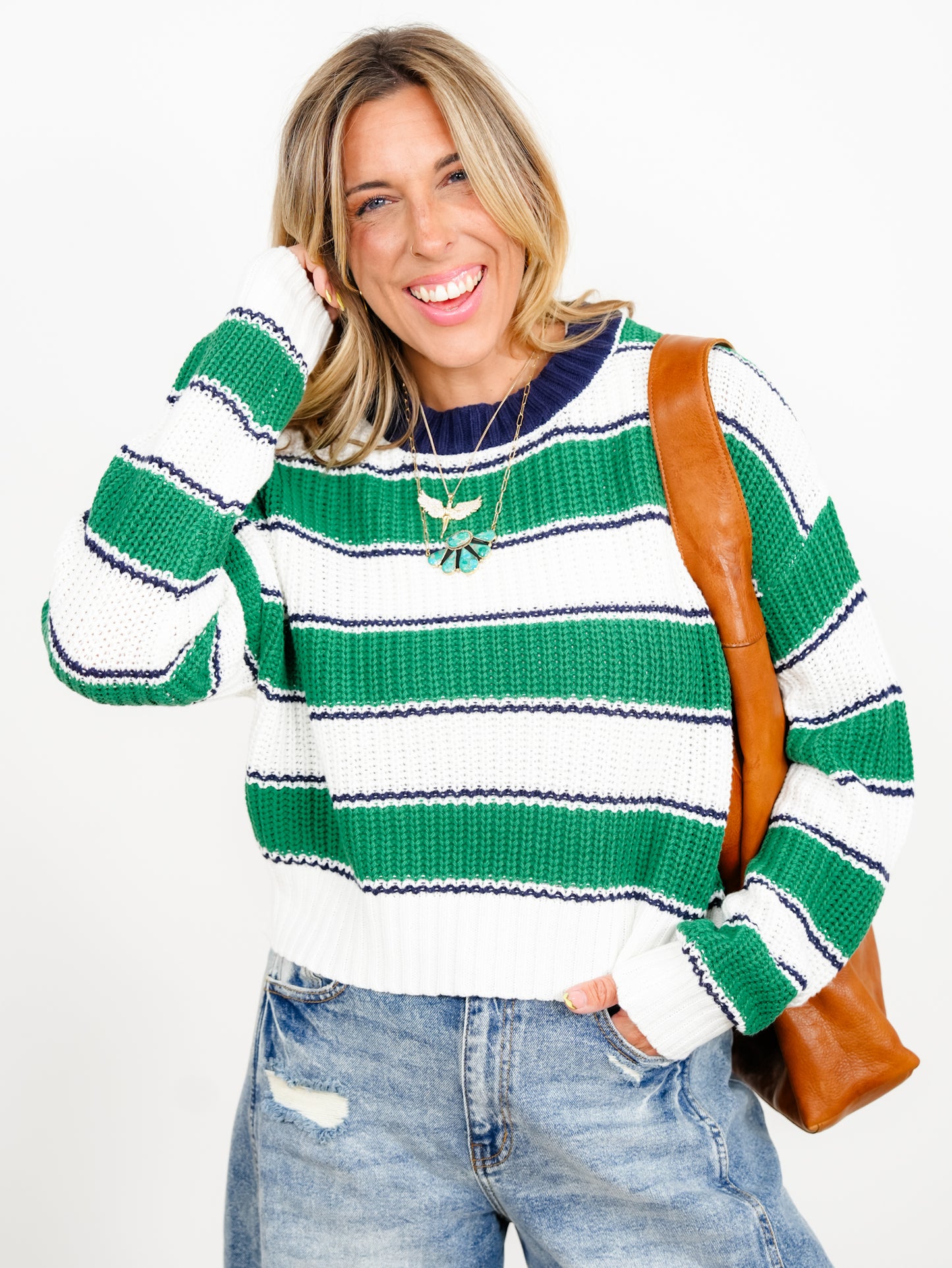 Stripe Long Sleeve Pullover Knit Sweater