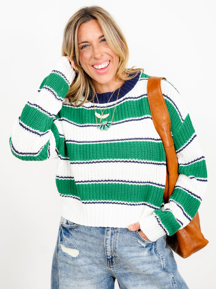 Stripe Long Sleeve Pullover Knit Sweater - Freckled Poppy