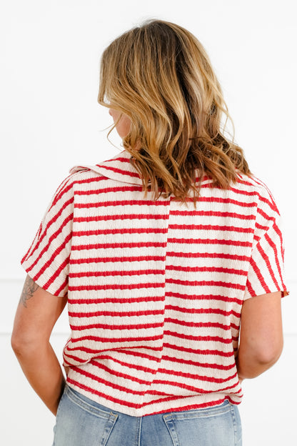 Door Buster! Zenana Striped Split Neck Collared Top