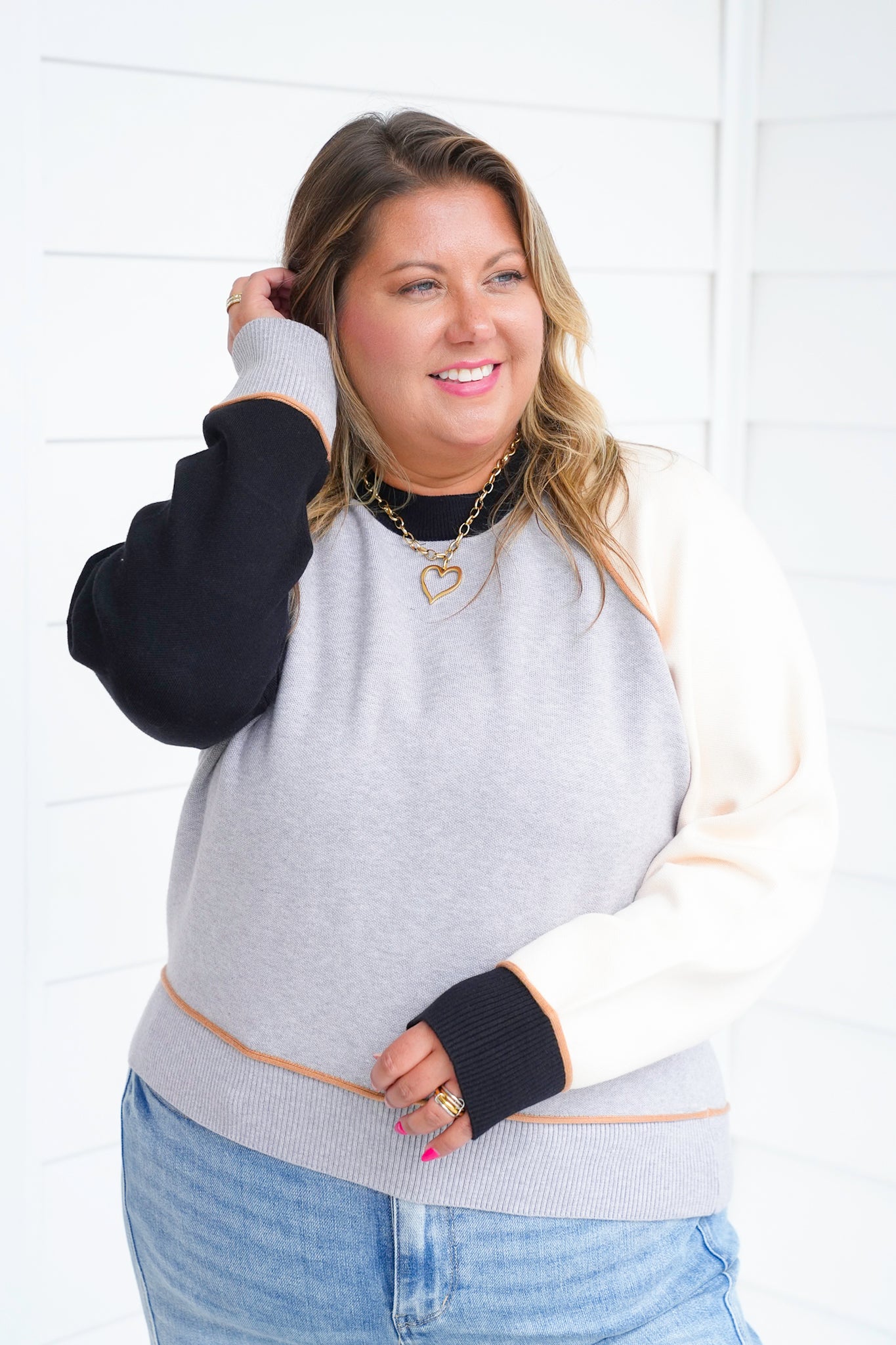 Color Block Long Sleeve Pullover Sweater