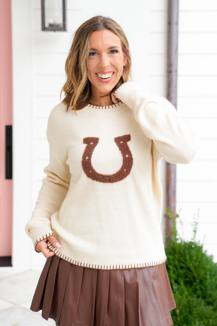 Long Sleeve Embroidered Horseshoe Sweater