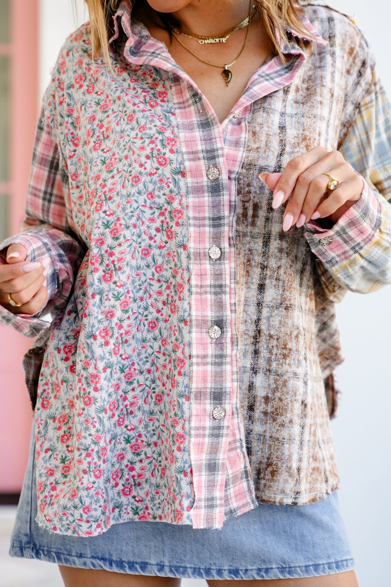 POL Plaid Long Sleeve Button Down Top