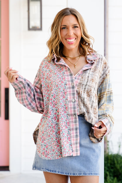 POL Plaid Long Sleeve Button Down Top