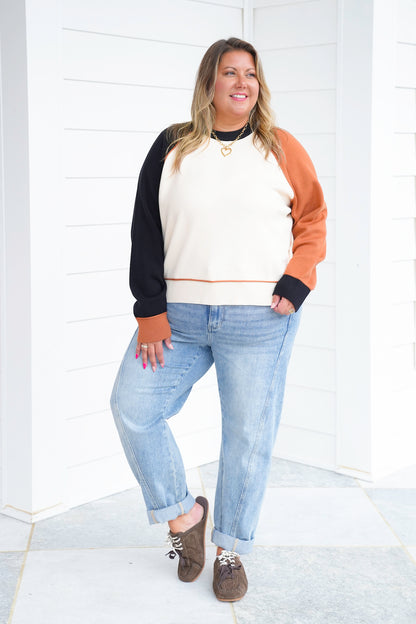 Color Block Long Sleeve Pullover Sweater
