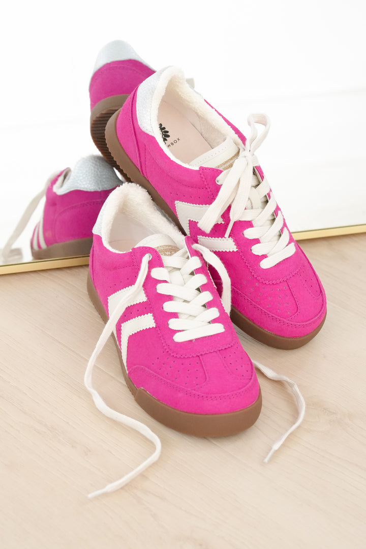 Yellow Box Fuchsia Vegan Suede Lace Up Sneaker