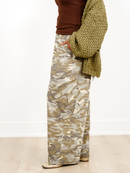 Camouflage Elastic Waist Cargo Pocket Pants