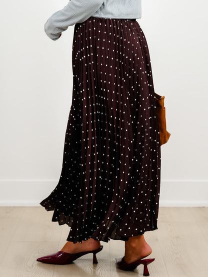Brown Polka Dot Pleated Midi Skirt - Freckled Poppy