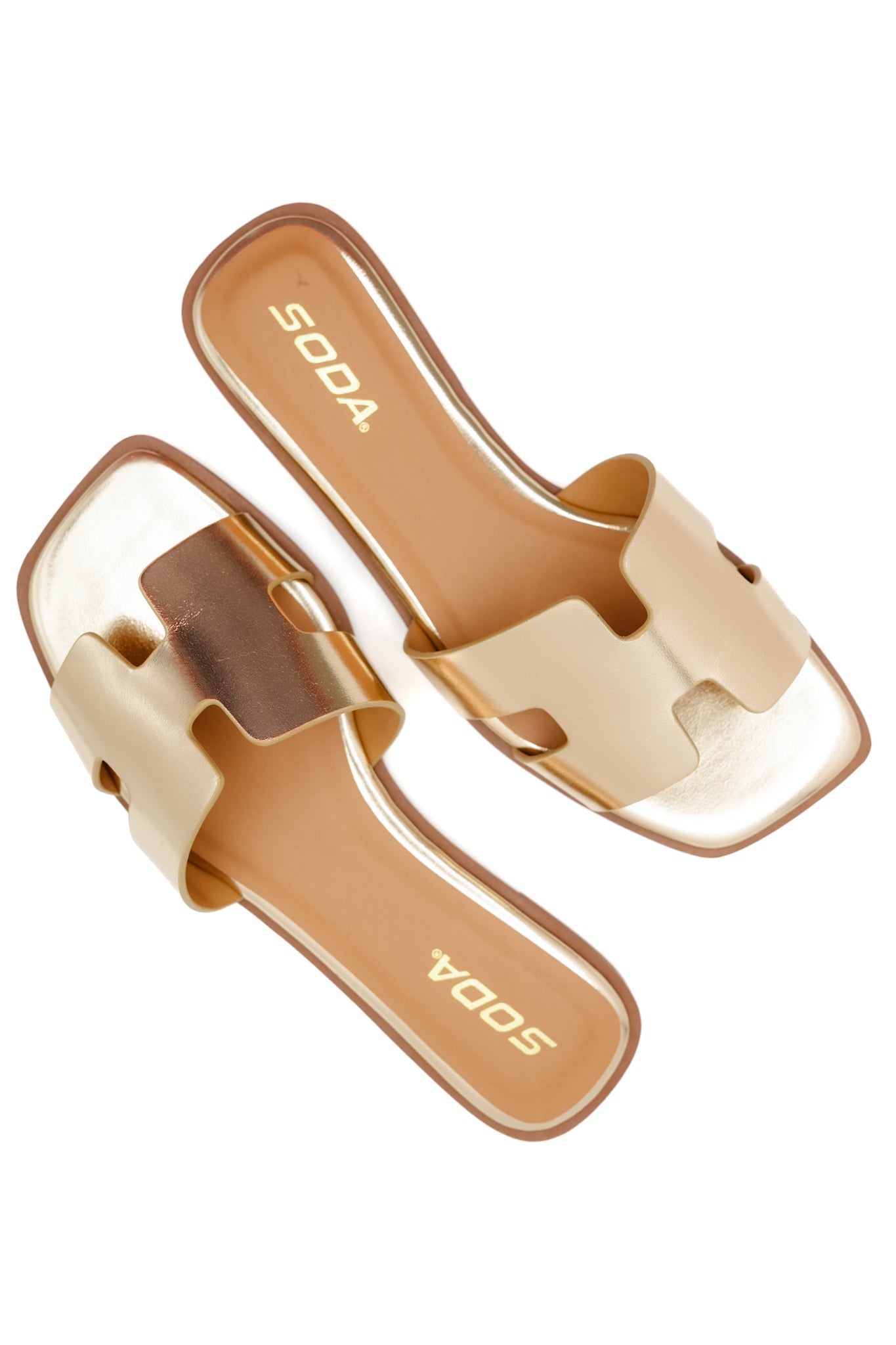 Metallic Cutout Strap Flat Slide Sandal