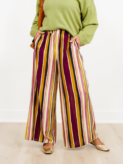 Vertical Stripe Elastic Waist Wide Leg Palazzo Pants