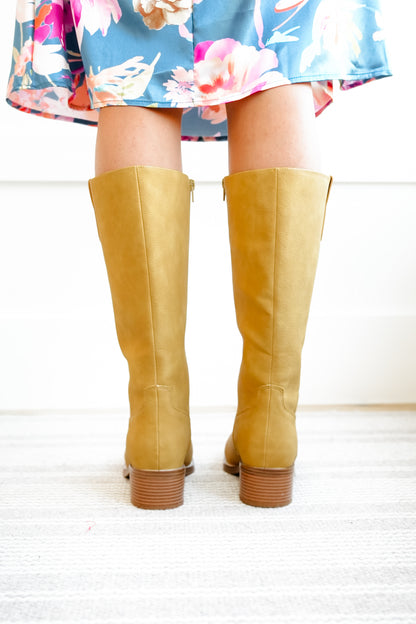 MIA Chic Pull On Knee High Boot with Stacked Heel