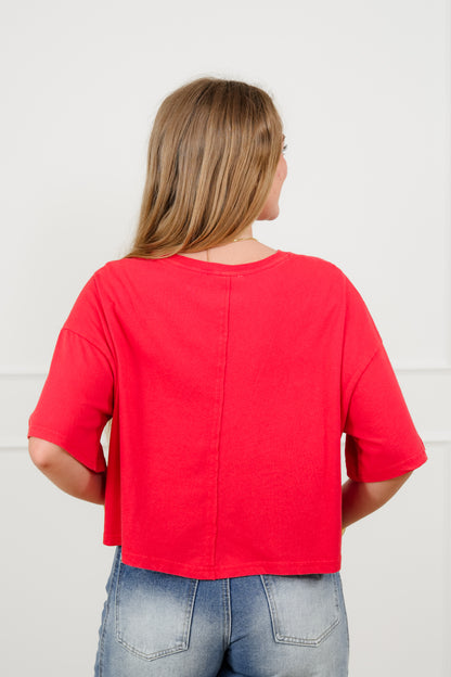 Short Sleeve Star Patch Crew Neck Top