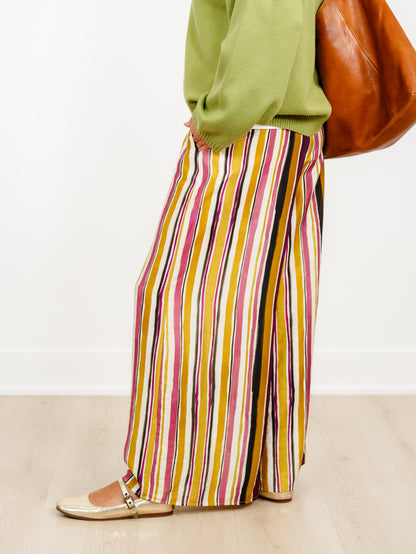 Vertical Stripe Elastic Waist Wide Leg Palazzo Pants