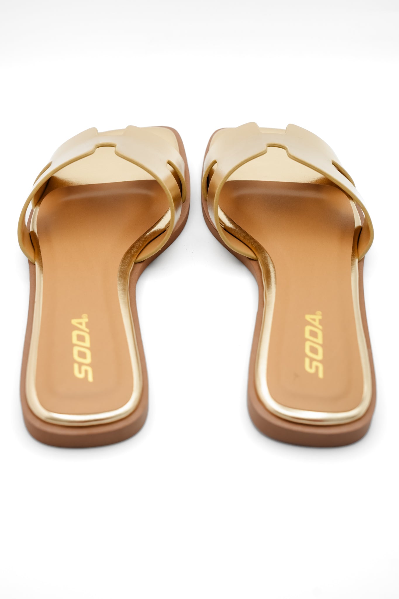 Metallic Cutout Strap Flat Slide Sandal